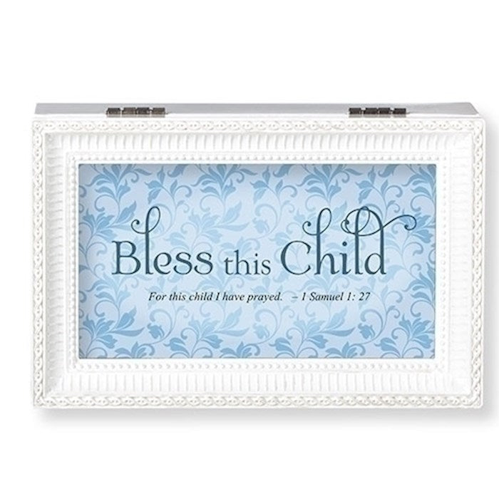Music Box-Bless The Child-White-Blue/Jesus Loves Me (6.25&quot; X 4&quot; X 2.75)