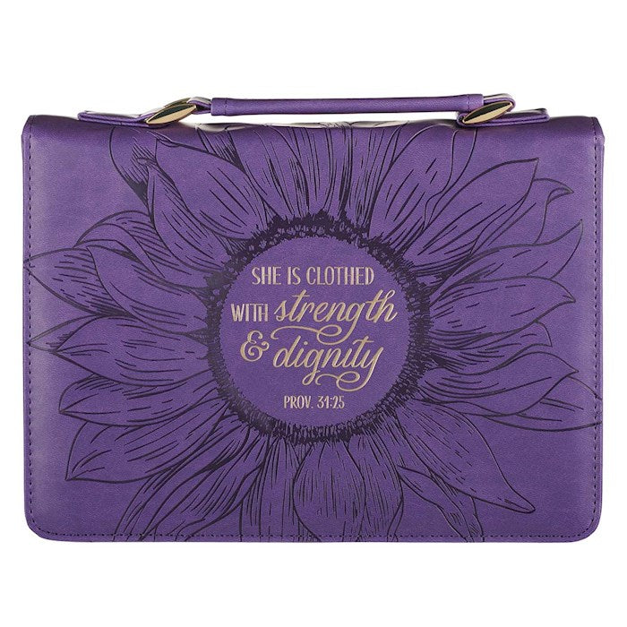 Bible Cover-She Is Clothed Prov. 31:25-Purple-MED