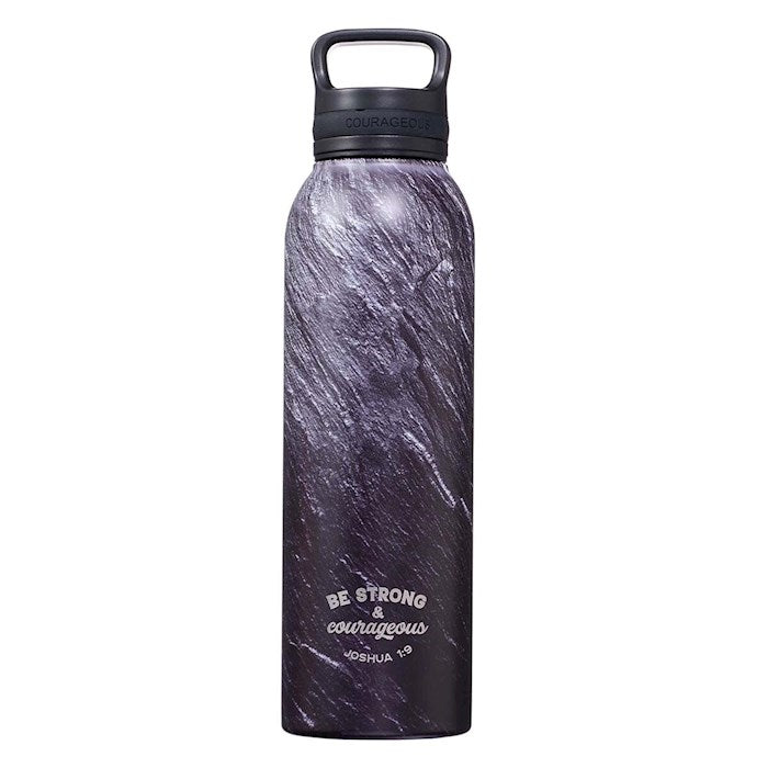 Water Bottle-Be Strong &amp; Courageous (Joshua 1:9)-Black Stone Stainless Steel