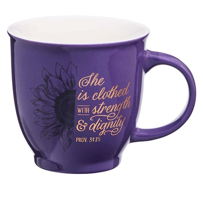 Mug-She Is Clothed With Strength &amp; Dignity (Proverbs 31:25)-Purple Ceramic