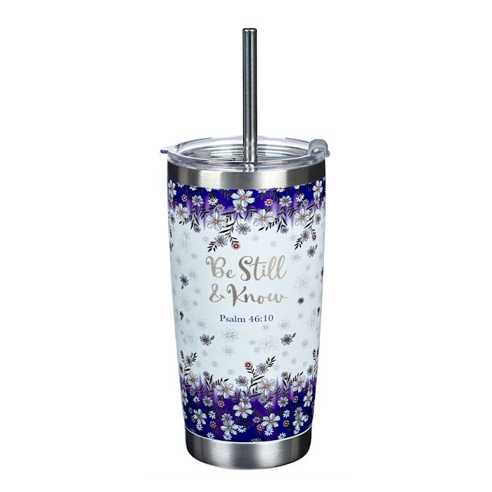 Travel Mug-Be Still &amp; Know w/Straw (Psalm 46:10)-Stainless Steel (18 oz)