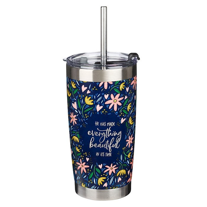 Travel Mug-He Has Made Everything Beautiful w/Straw (Eccessiastes 3:11)-Stainless Steel (18 oz)