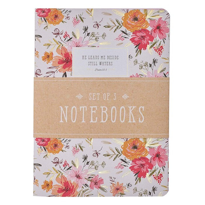 Notebook Set Large Blessed Pink Floral/Stripe (Set Of 3)