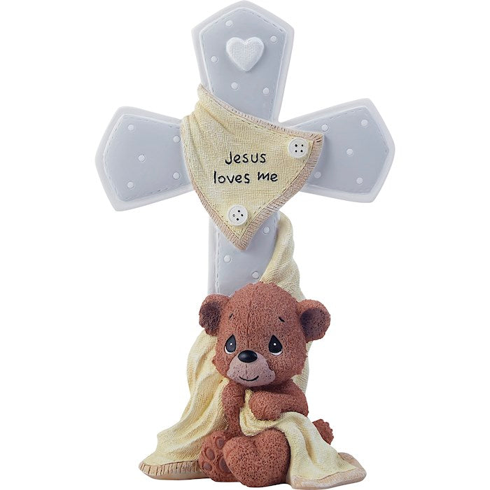 Cross Figurine-Jesus Loves Me w/Bear-Grey