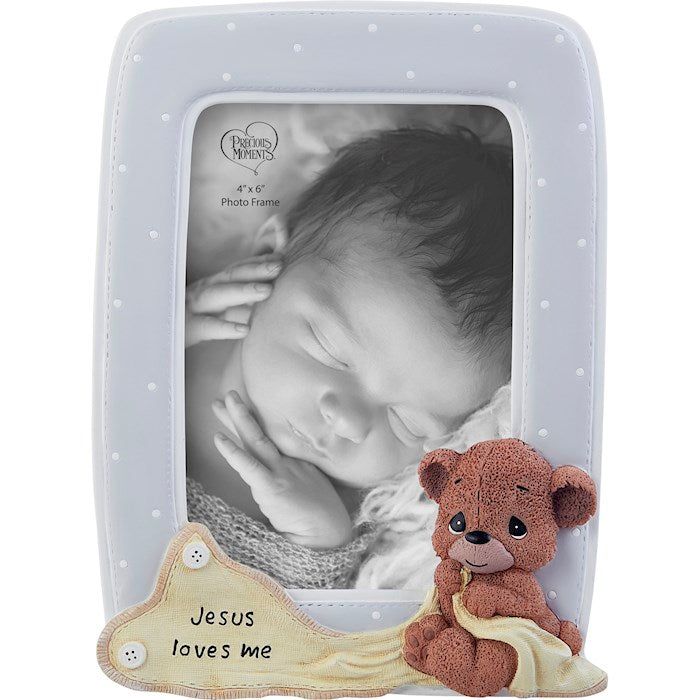 Photo Frame-Jesus Loves Me w/Bear-Grey (Holds 4 x 6 Photo)