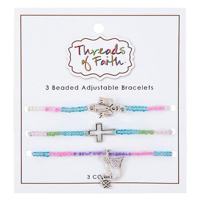 Bracelet Set-Threads Of Faith-Beaded Adjustable Faith Symbols (Set Of 3)