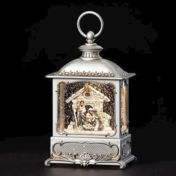 Lantern-LED-Swirl-Holy Family-Pewter (8.75"H)