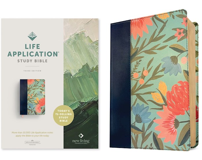 NLT Life Application Study Bible (Third Edition) (RL)-Teal Floral LeatherLike