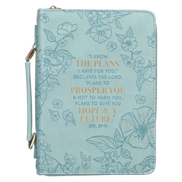 Bible Cover-I Know The Plans I Have (Jeremiah 29:11)-Teal Faux Leather Fashion-Large