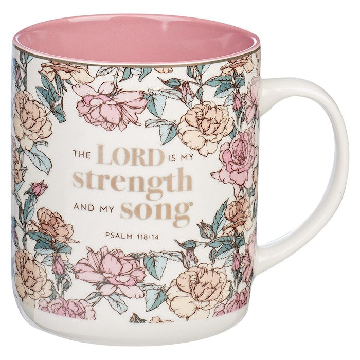 Mug-The Lord Is My Strength And My Song (Psalm 118:14)-Pink Rose (MUG773)
