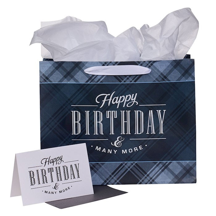 Gift Bag Large Happy Birthday &amp; Many More (Masculine) w/Card &amp; Tissue