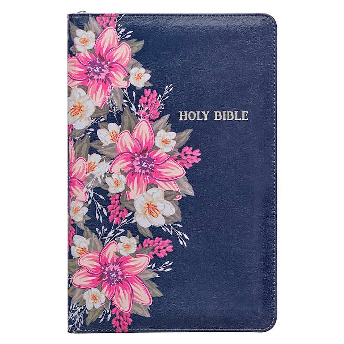 KJV Deluxe Gift Bible-Blue Floral Faux Leather Indexed w/Zipper