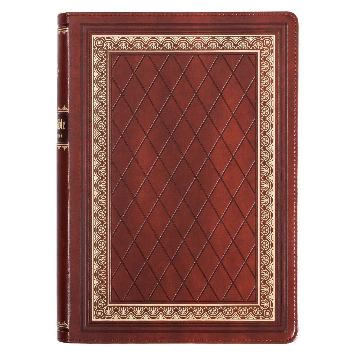 KJV Study Bible-Saddle Brown Diamond Grid Faux Leather Indexed
