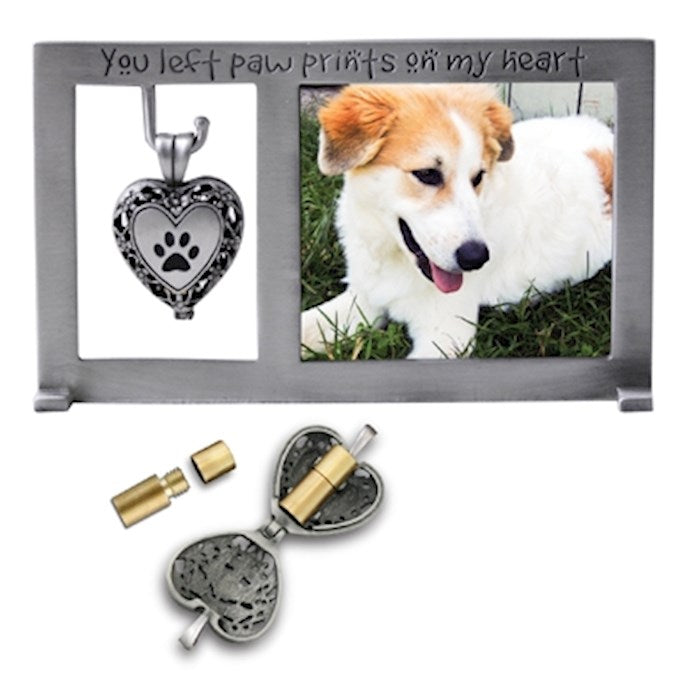 Frame-Pet Memorial w/Locket-You Left Paw Prints On My Heart (Holds 2.25" x 2.5")