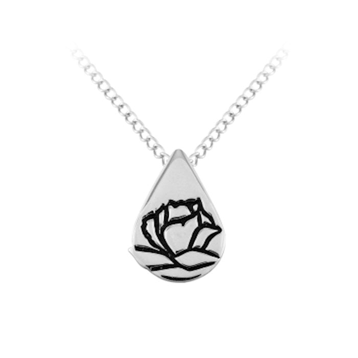Pendant-Memorial Tear Engraved Rose w/18&quot; Chain (Sterling Silver)