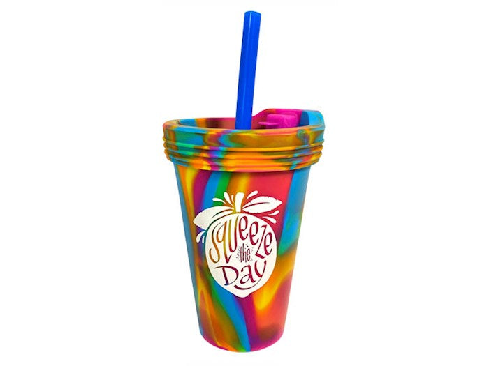Silicone Cup w/Lid &amp; Straw-Squeeze The Day (16 Oz)