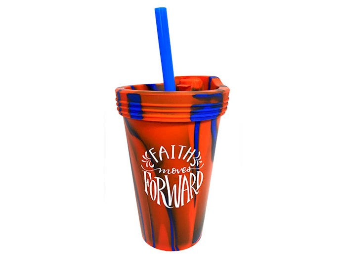 Silicone Cup w/Lid &amp; Straw-Faith Moves Forward (16 Oz)