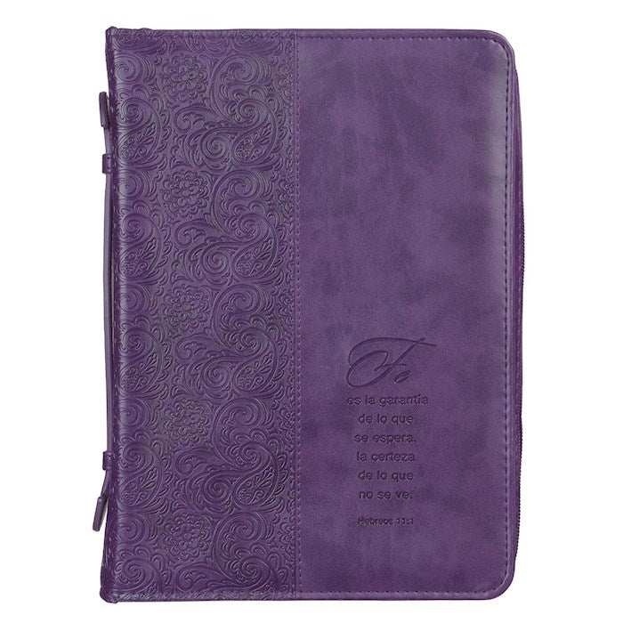 Funda para Biblias-Fe Hebreos 11:1-Morado (Bible Cover-Faith-Hebrews 11:1-Purple)-Large