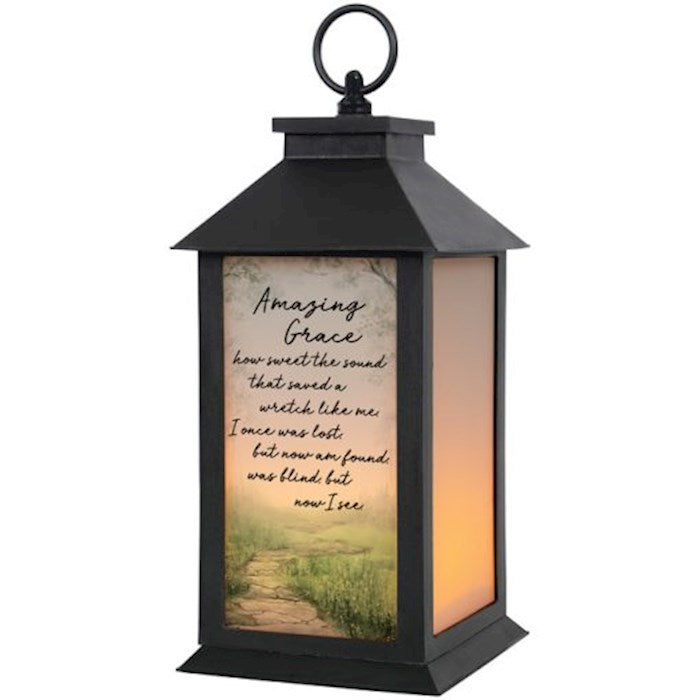 Lantern w/Flameless LED Candle &amp; Timer-Amazing Grace (5.5" x 13" x 5.5")