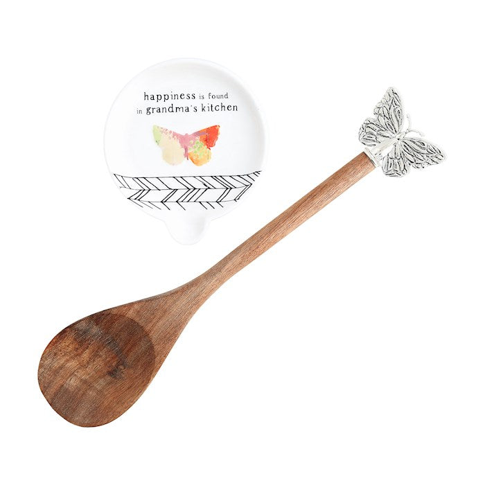 Spoon Rest &amp; Wooden Spoon Boxed Set-Happiness In Grandmas Kitchen (4" Rest)