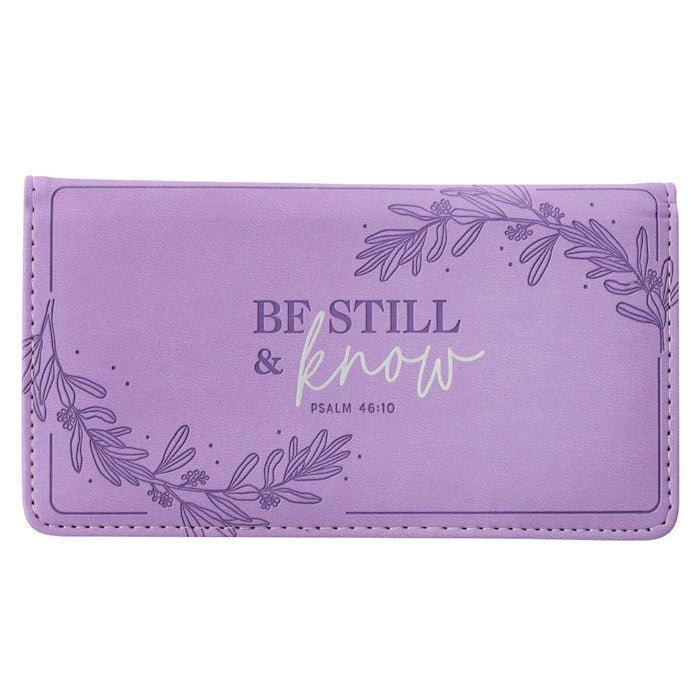 Checkbook Wallet-Be Still &amp; Know Psalm 46:10-Purple