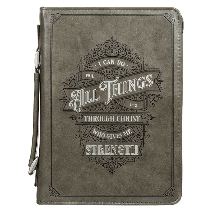 Bible Cover-I Can Do All Things Through Christ (Philippians 4:13)-Gray Classic-Large