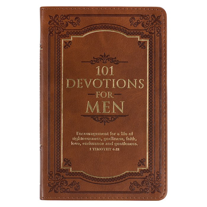 101 Devotions For Men-Tawny Brown Faux Leather