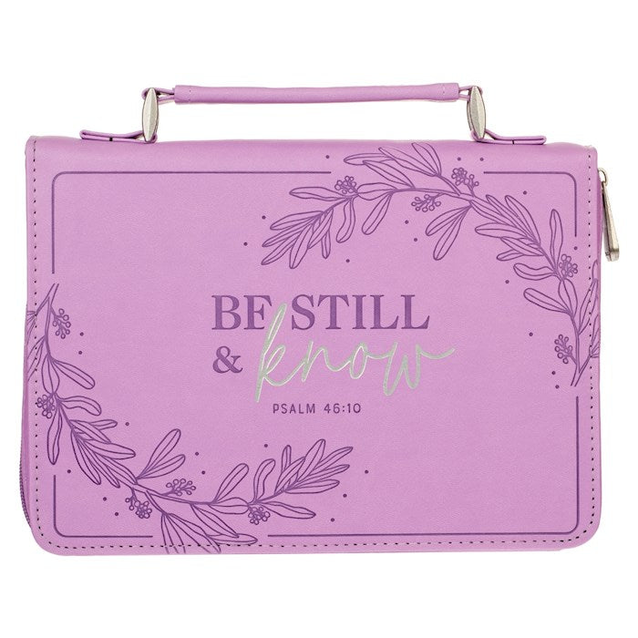 Bible Cover-Be Still &amp; Know (Psalm 46:11)-Purple Laurel Fashion-Medium