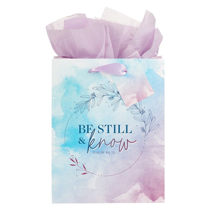 Gift Bag-Be Still Watercolor Ps. 46:10 w/Tag &amp; Tissue-Medium