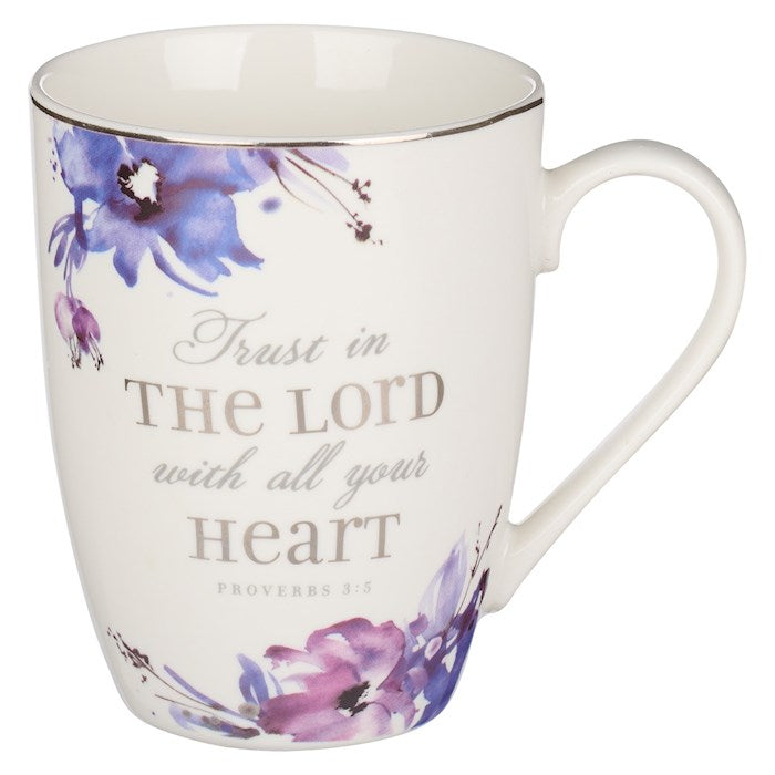 Mug-Trust In The Lord With All Your Heart (Proverbs 3:5)-Purple Floral (MUG841)