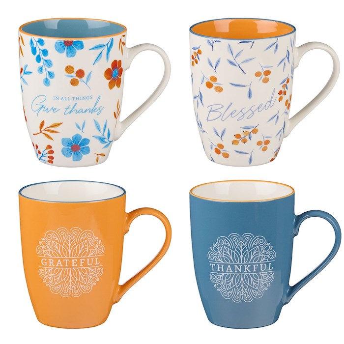 Mug Set-Thankful Grateful Blessed (Set Of 4)-Ceramic