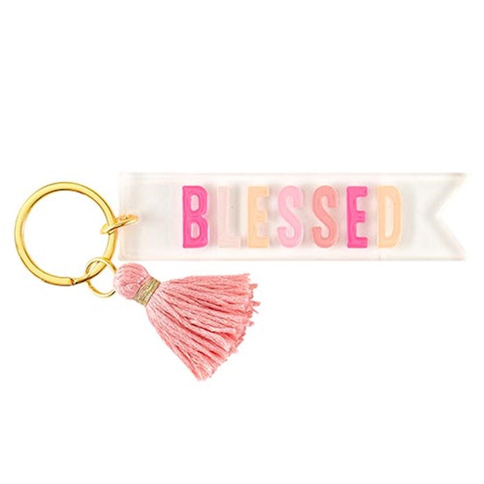 Key Tag-Acrylic w/Tassel-Blessed (4&quot; x 1&quot;)