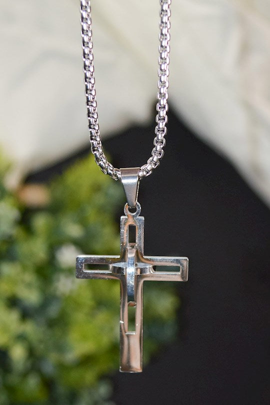 Necklace-Cross-Silver (24&quot;)