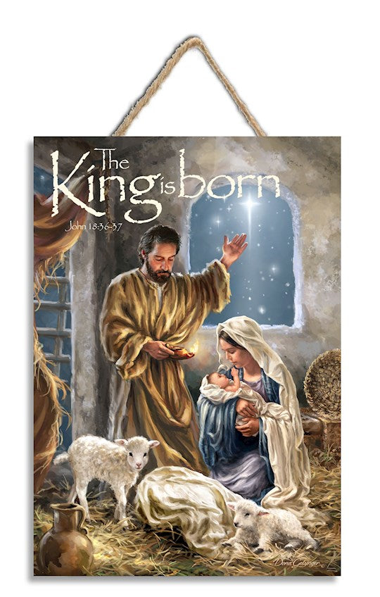 Sign-The King Is Born w/Rope Hanger &amp; Foil (10" x 4")
