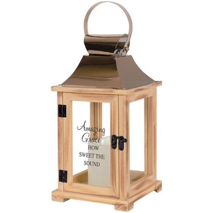 Lantern w/Flameless LED Candle &amp; Timer-Amazing Grace How Sweet The Sound  (6.25" x 13.5" x 6.25")