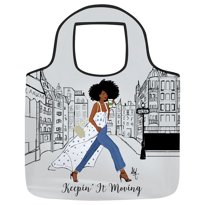 Reusable Grocery Bag-Keepin It Moving (17"W x 21.5" x 2"D)