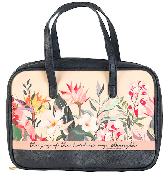 Bible Cover-The Joy Of The Lord-Floral/Black-XLG