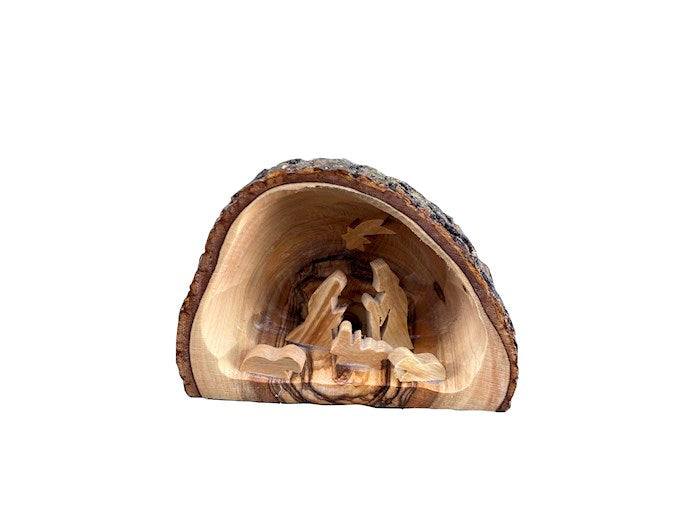 Grotto-Olive Wood-Nativity With Solid Sides (2.75" x 2.75")