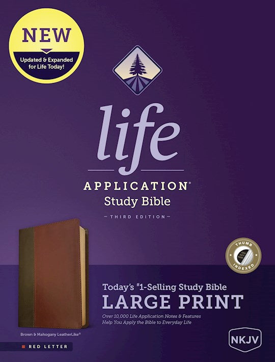NKJV Life Application Study Bible/Large Print (Third Edition)-Brown/Mahogany LeatherLike Indexed