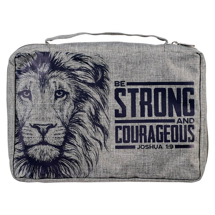 Bible Cover-Value-Strong &amp; Courageous Joshua 1:9-Gray-MED