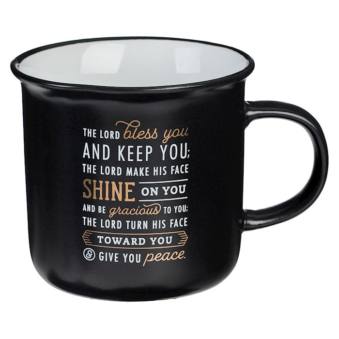 Mug-The Lord Bless You And Keep You (Numbers 6:24-26)-Black &amp; Gold Camp-Style Ceramic
