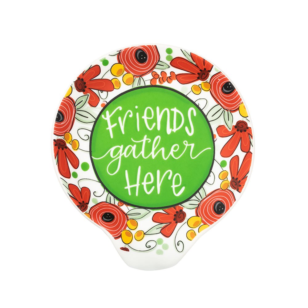 Spoon Rest-Friends Gather Here (4&quot; x 4.5&quot; x .75&quot;)