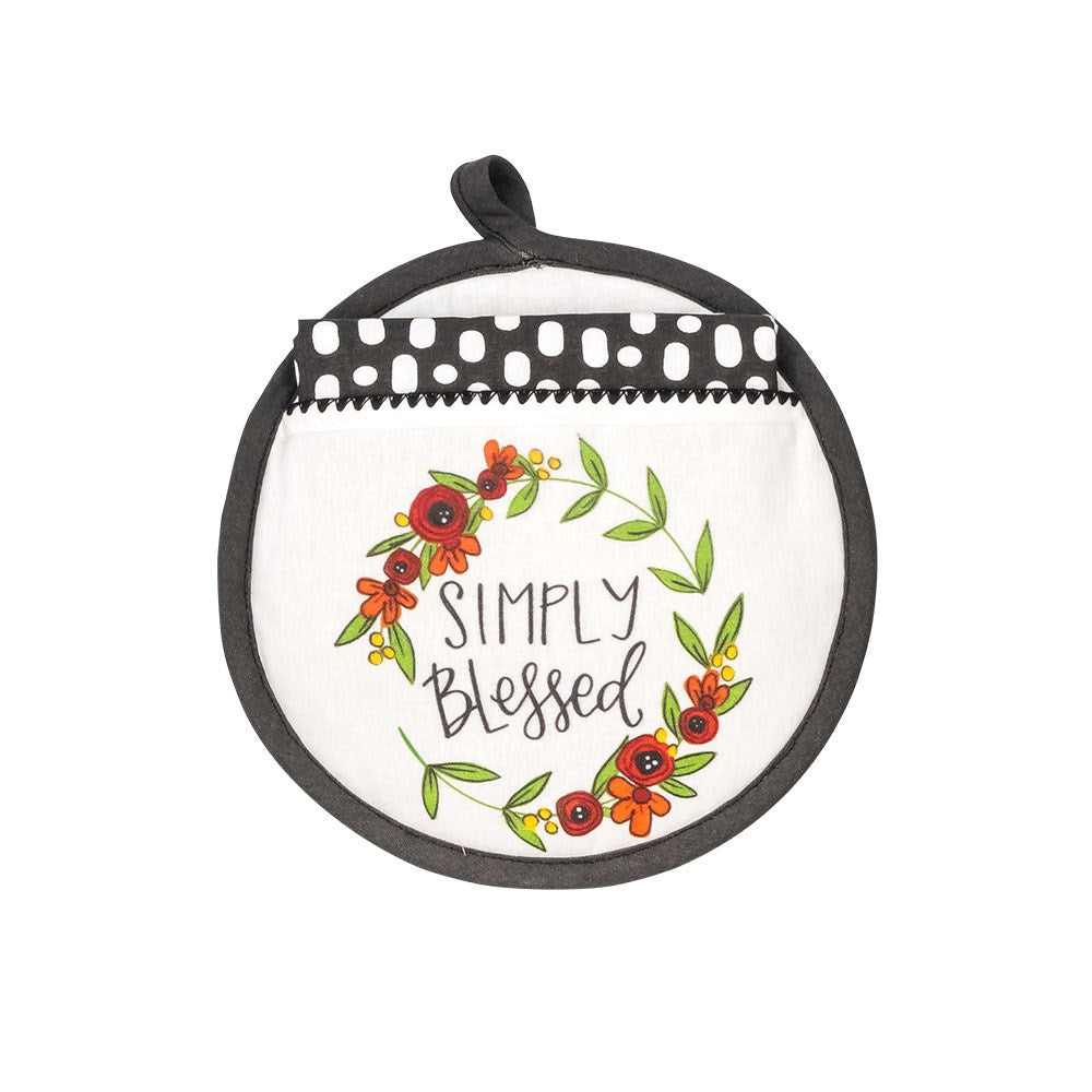 Hot Pad &amp; Tea Towel Set-Simply Blessed (9&quot; x 8.5&quot;) (Pack Of 2 Sets)