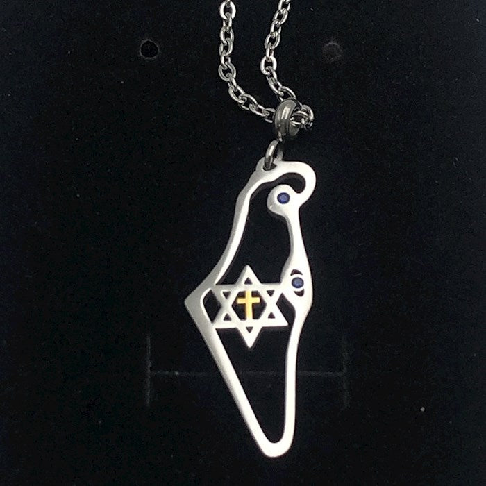 Necklace-Map Of Israel-Stainless Steel Silver Plated (20" Chain) (