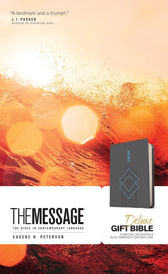 The Message Deluxe Gift Bible-Charcoal Ascension &amp; Blue Diamonds Leather-Look