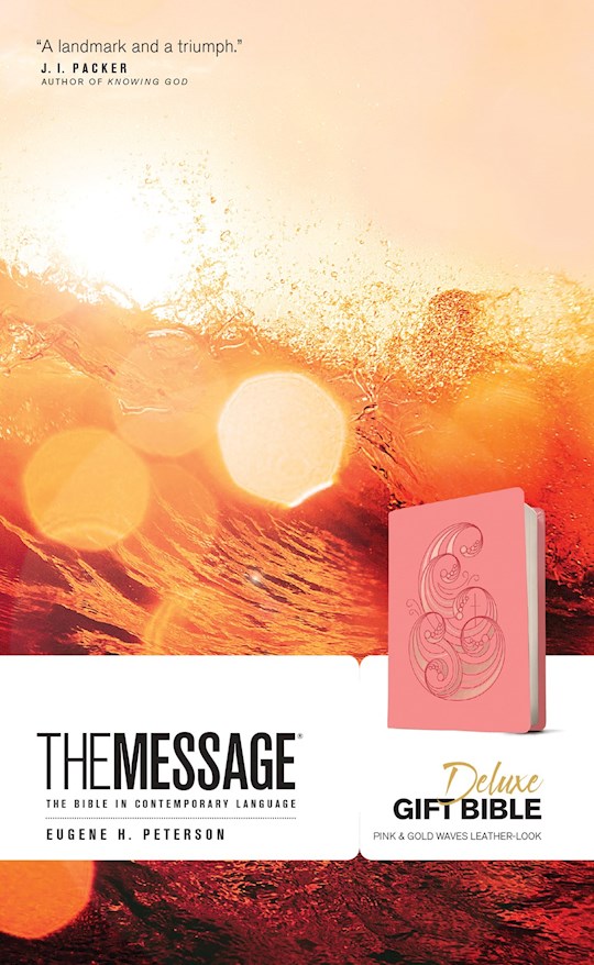 The Message Deluxe Gift Bible-Pink &amp; Gold Waves Leather-Look