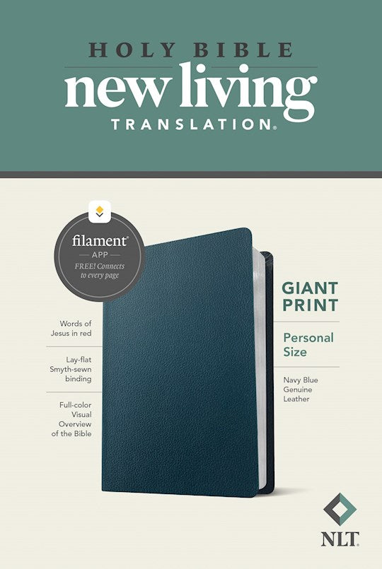 NLT Personal Size Giant Print Bible Filament Enabled Edition-Navy Blue Genuine Leather