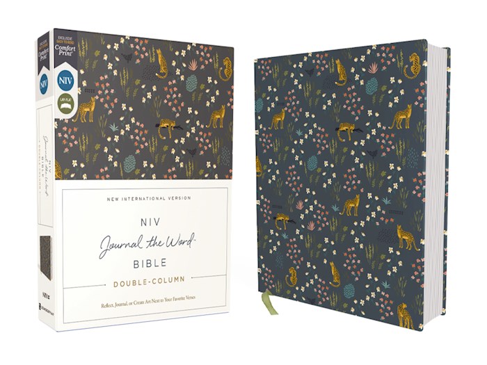 NIV Journal The Word Bible Double-Column (Comfort Print)-Navy Floral Cloth Over Board