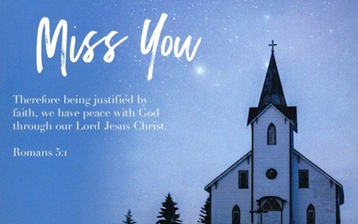 Postcard-We Miss You/Church Steeple (Romans 5:1 KJV) (Pack Of 25)