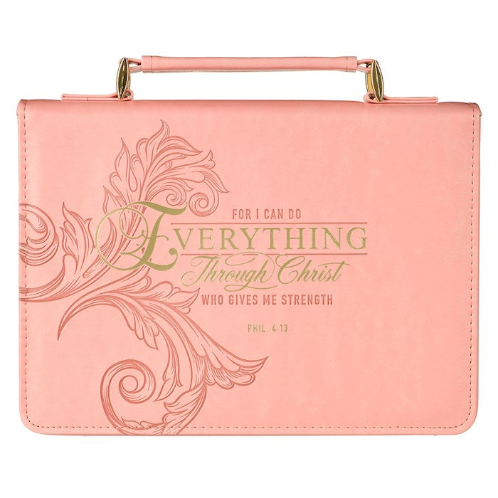 Bible Cover-For I Can Do Everything Through Christ (Philippians 4:13)-Fluted Iris Pink Faux Leather Fashion-Large